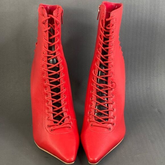 Steve Madden Red Allnight Leather Laced Stiletto Heel Booties womens size 7 new - Picture 2 of 10